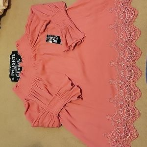 One Heart Bardot Blouse XL New Tea Rose Pink Ruffle Lace